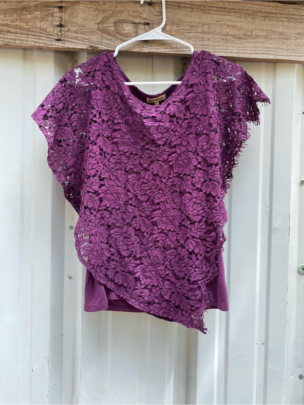 Democracy Purple Floral Lace Short Sleeve Top Blouse Size S
